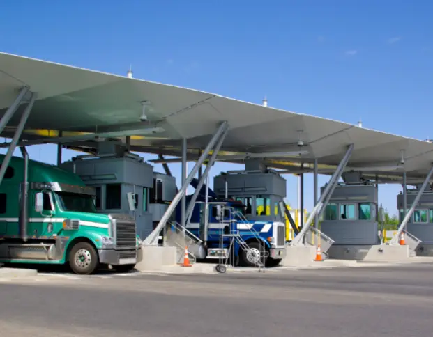 trucks at a cross boarder station